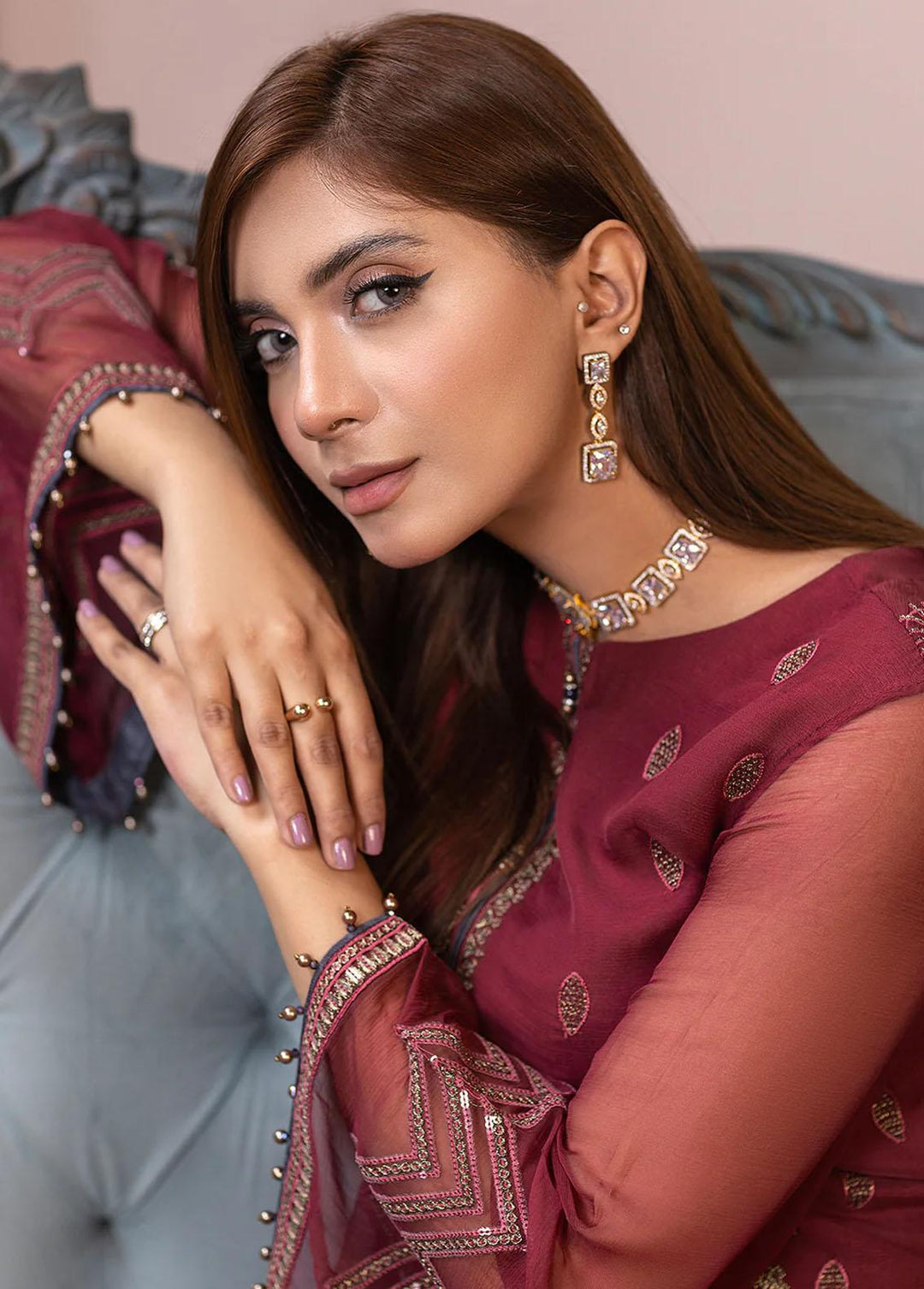 Haya By Kuch Khas Embroidered Chiffon Suits Unstitched 3 Piece FL23-KK14 K-1409 Warda - Festive Collection