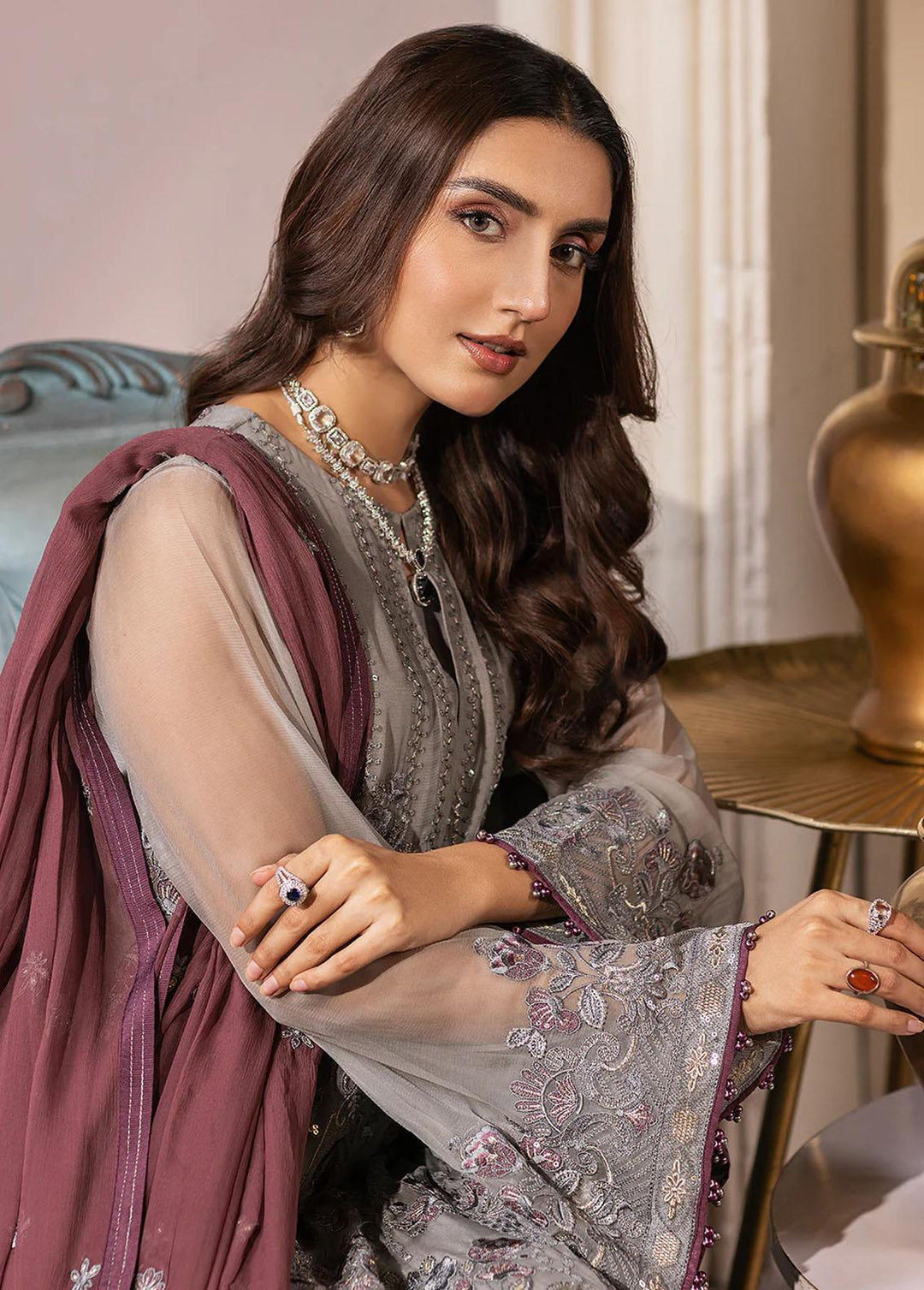 Haya By Kuch Khas Embroidered Chiffon Suits Unstitched 3 Piece FL23-KK14 K-1410 Mehsa - Festive Collection