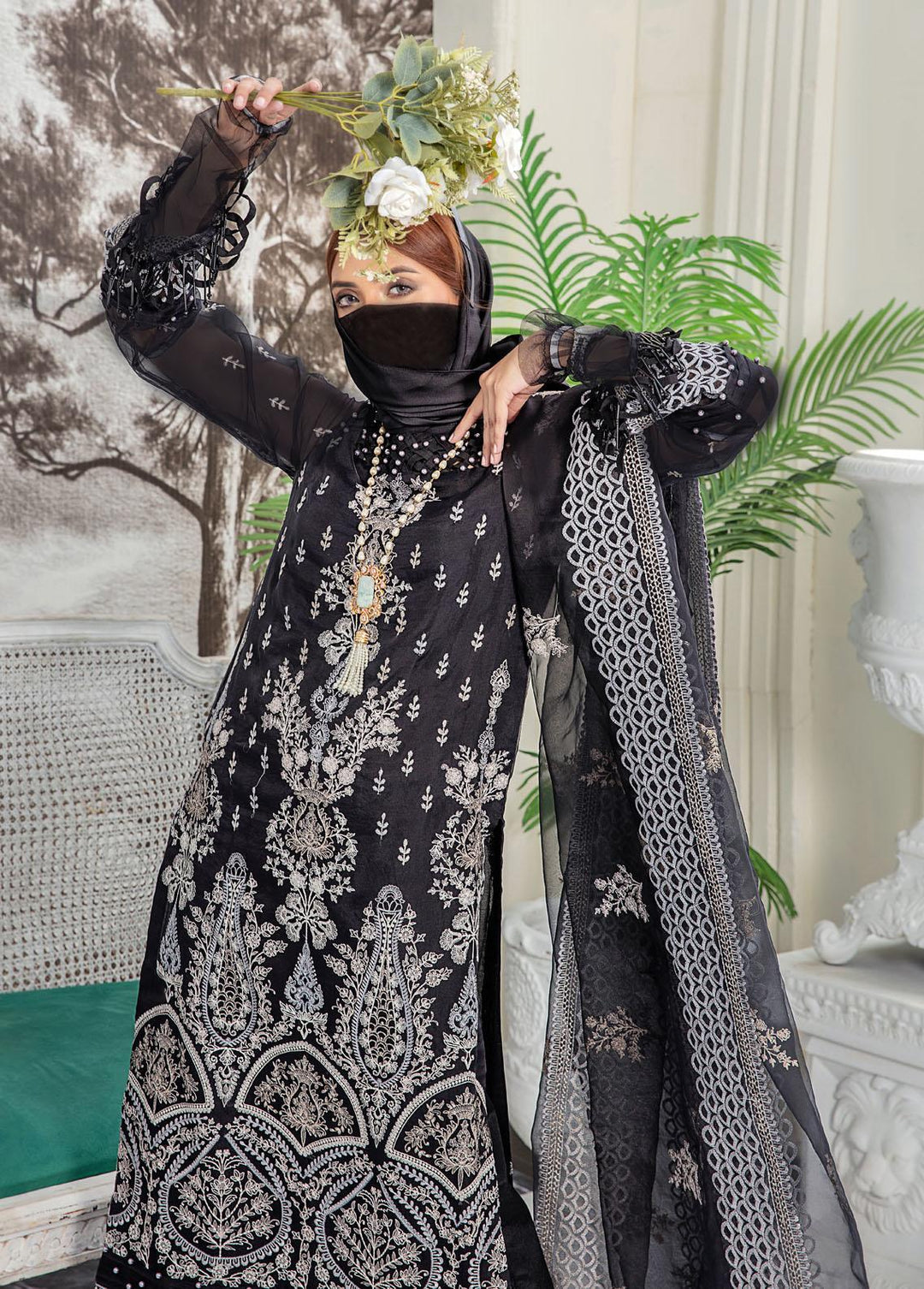 Hazel By Humdum Embroidered Organza Suits Unstitched 4 Piece HD22HO DE-01 - Luxury Collection