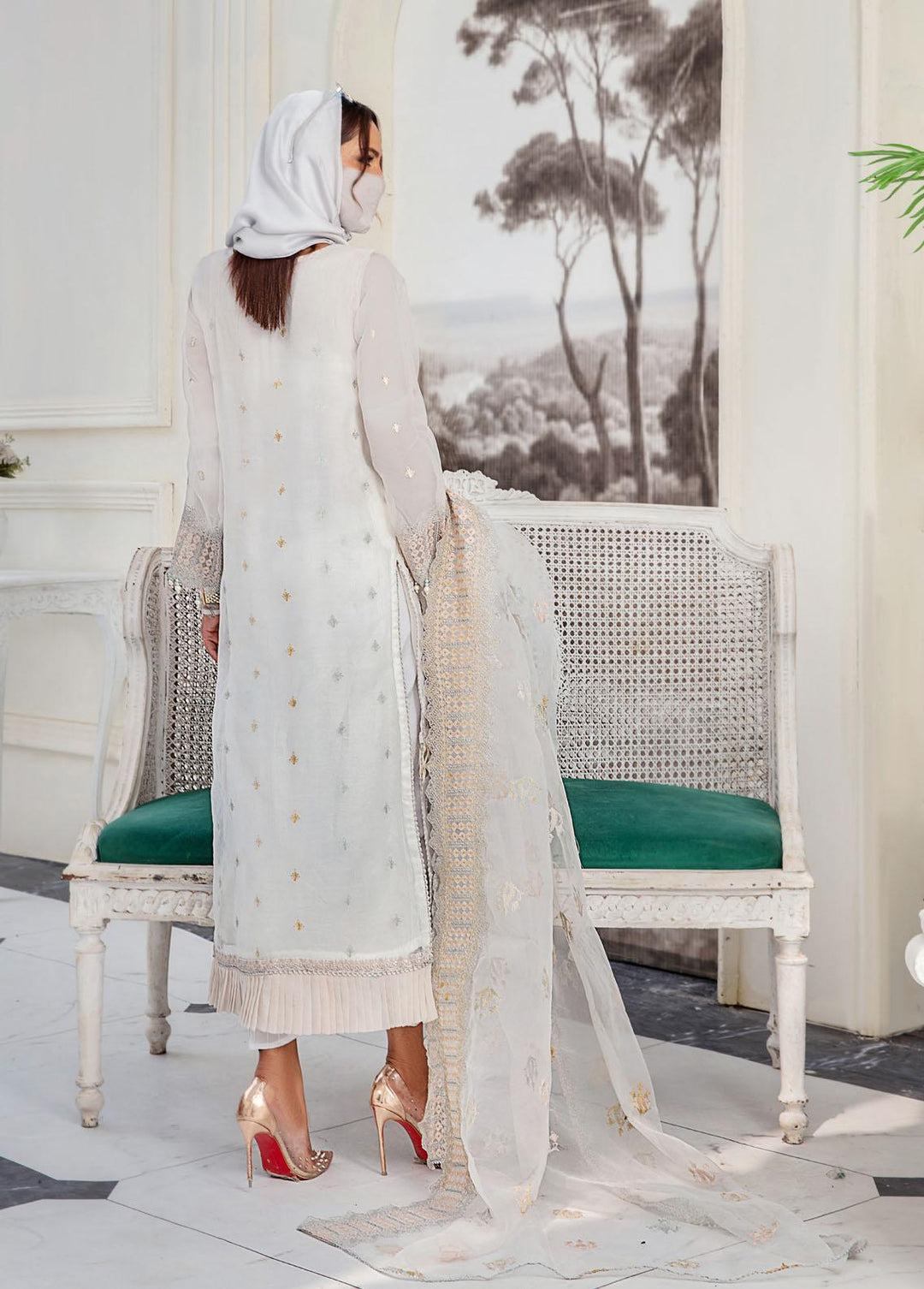 Hazel By Humdum Embroidered Organza Suits Unstitched 4 Piece HD22HO DE-02 - Luxury Collection