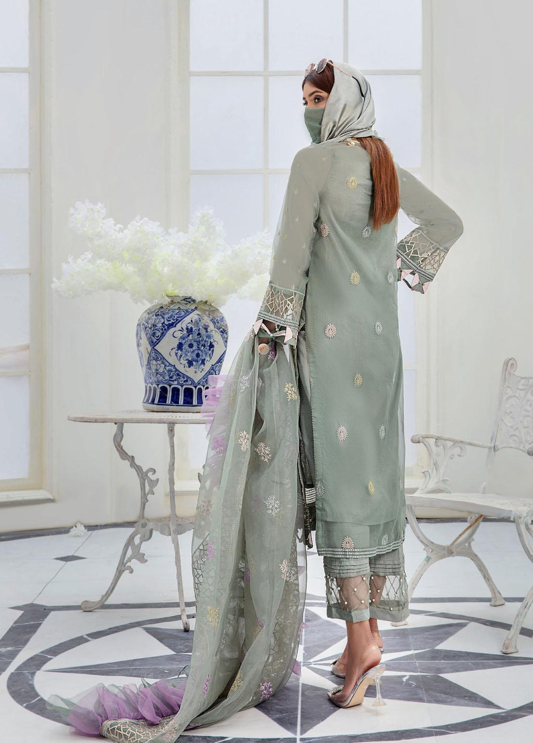 Hazel By Humdum Embroidered Organza Suits Unstitched 4 Piece HD22HO DE-04 - Luxury Collection