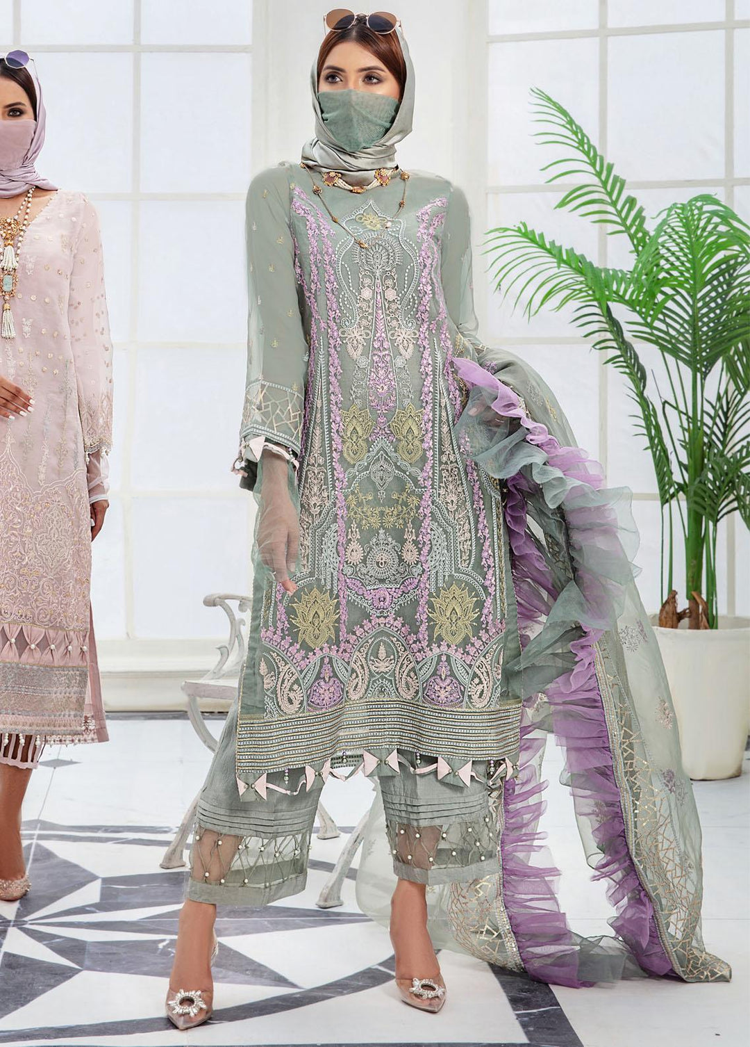 Hazel By Humdum Embroidered Organza Suits Unstitched 4 Piece HD22HO DE-04 - Luxury Collection
