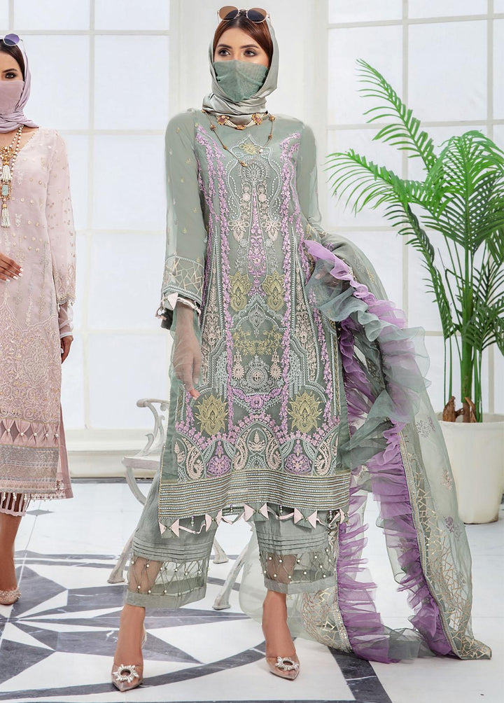 Hazel By Humdum Embroidered Organza Suits Unstitched 4 Piece HD22HO DE-04 - Luxury Collection