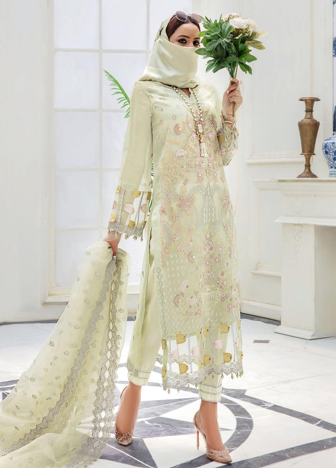 Hazel By Humdum Embroidered Organza Suits Unstitched 4 Piece HD22HO DE-08 - Luxury Collection