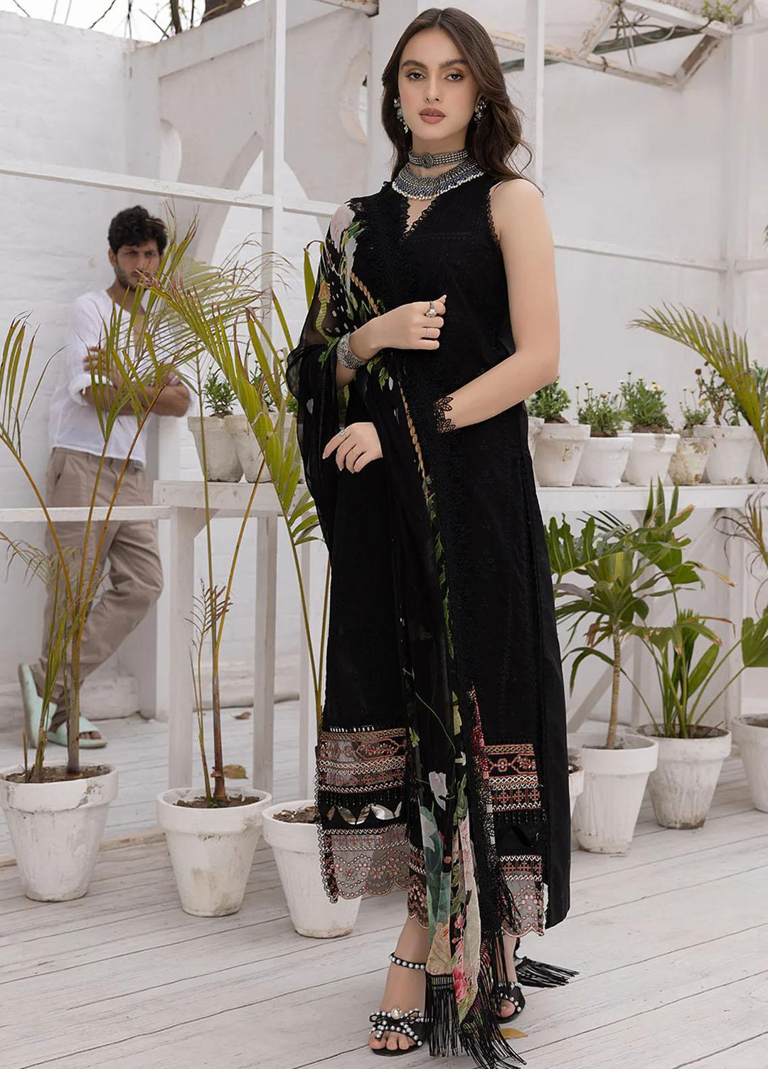 Hazel By Izel Embroidered Lawn Suits Unstitched 3 Piece IZL23H HLLC-01 Onyx - Luxury Collection