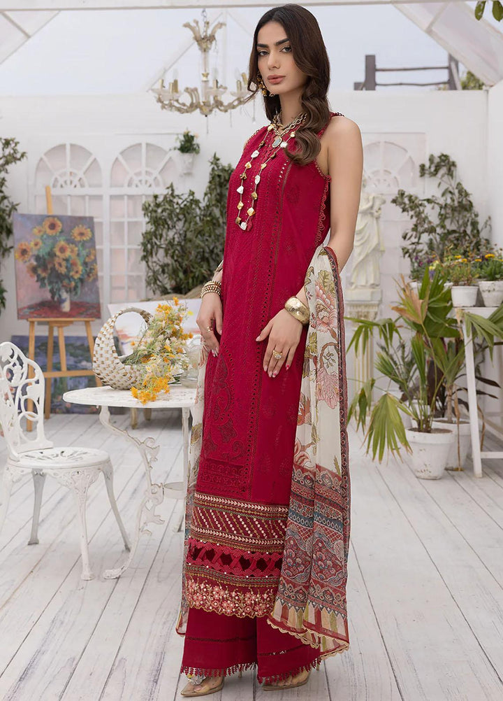 Hazel By Izel Embroidered Lawn Suits Unstitched 3 Piece IZL23H HLLC-02 Crimson - Luxury Collection