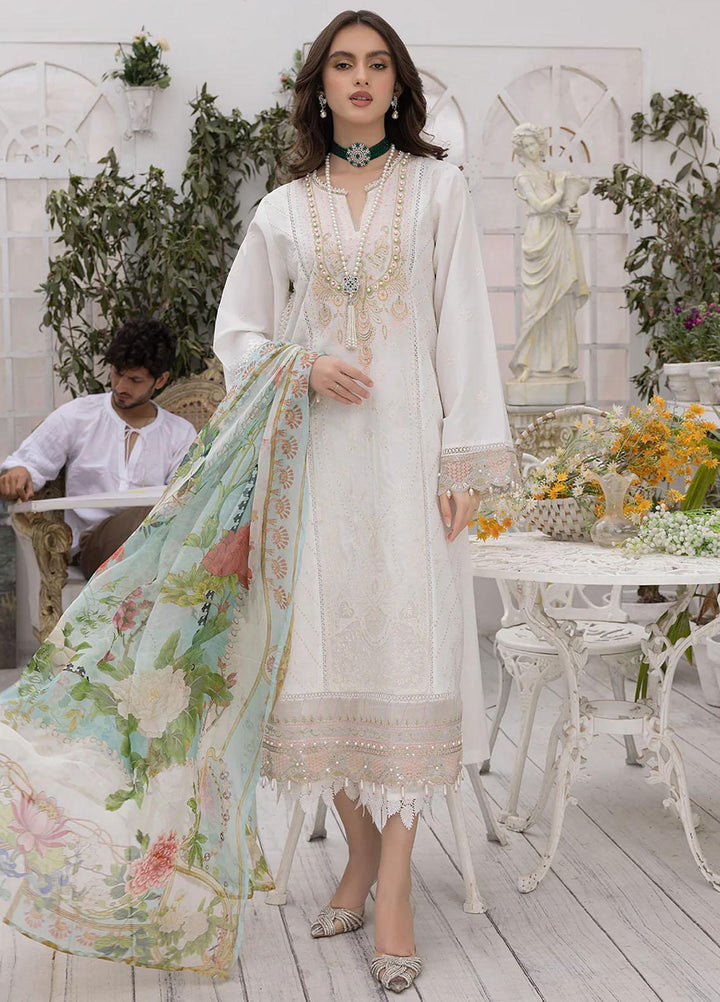 Hazel By Izel Embroidered Lawn Suits Unstitched 3 Piece IZL23H HLLC-03 Seashell - Luxury Collection
