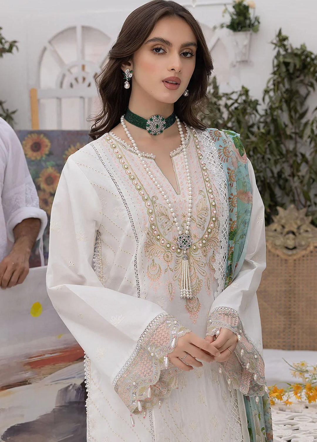 Hazel By Izel Embroidered Lawn Suits Unstitched 3 Piece IZL23H HLLC-03 Seashell - Luxury Collection