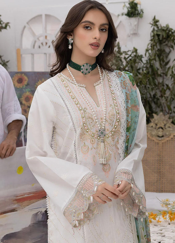 Hazel By Izel Embroidered Lawn Suits Unstitched 3 Piece IZL23H HLLC-03 Seashell - Luxury Collection