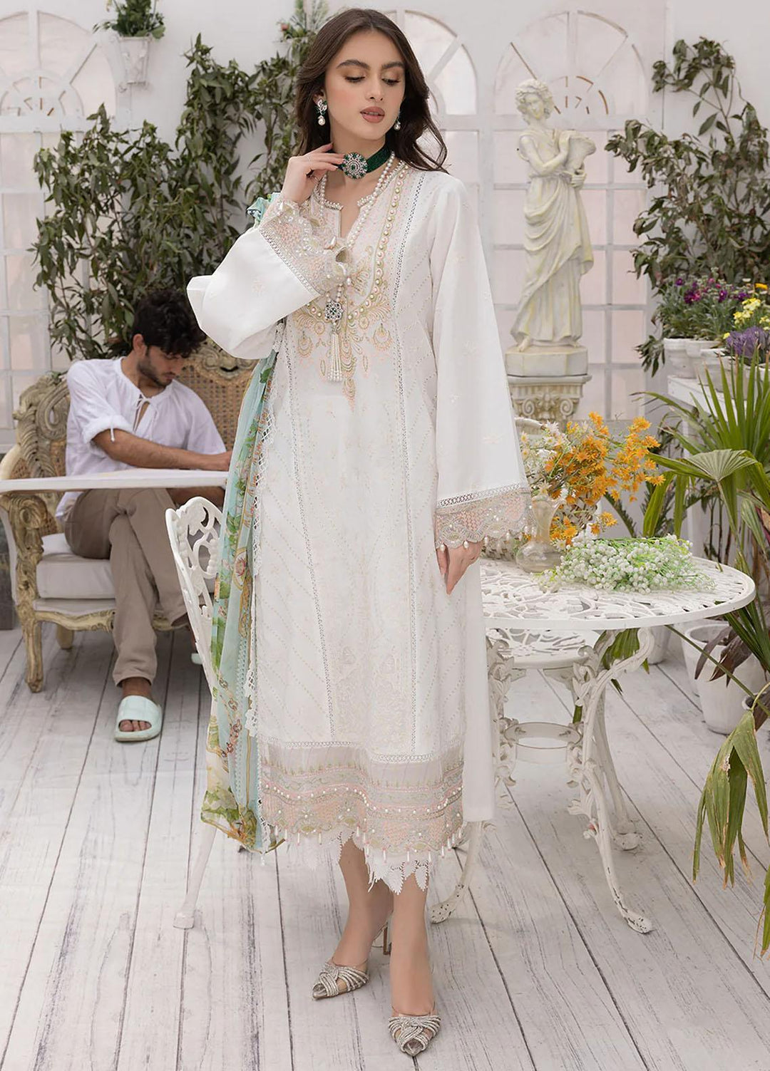Hazel By Izel Embroidered Lawn Suits Unstitched 3 Piece IZL23H HLLC-03 Seashell - Luxury Collection