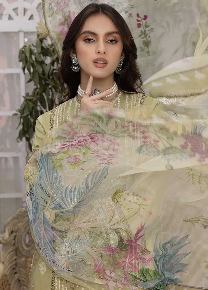 Hazel By Izel Embroidered Lawn Suits Unstitched 3 Piece IZL23H HLLC-04 Sage - Luxury Collection