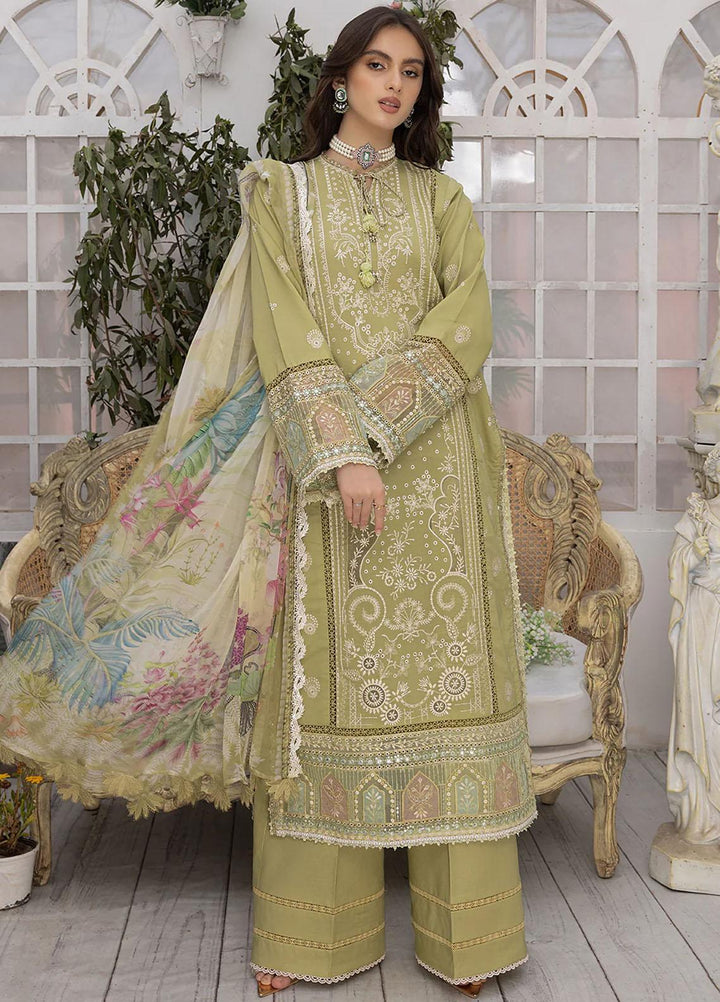 Hazel By Izel Embroidered Lawn Suits Unstitched 3 Piece IZL23H HLLC-04 Sage - Luxury Collection