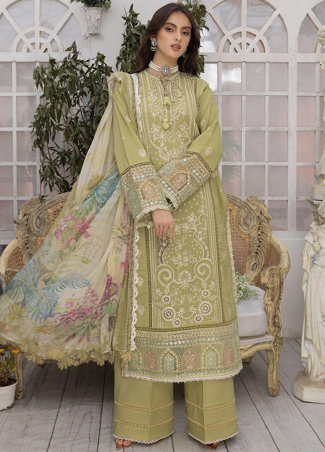 Hazel By Izel Embroidered Lawn Suits Unstitched 3 Piece IZL23H HLLC-04 Sage - Luxury Collection