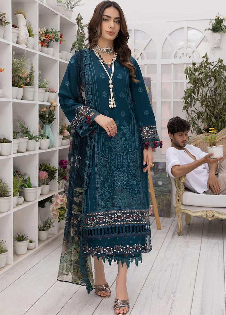 Hazel By Izel Embroidered Lawn Suits Unstitched 3 Piece IZL23H HLLC-06 Peacock - Luxury Collection