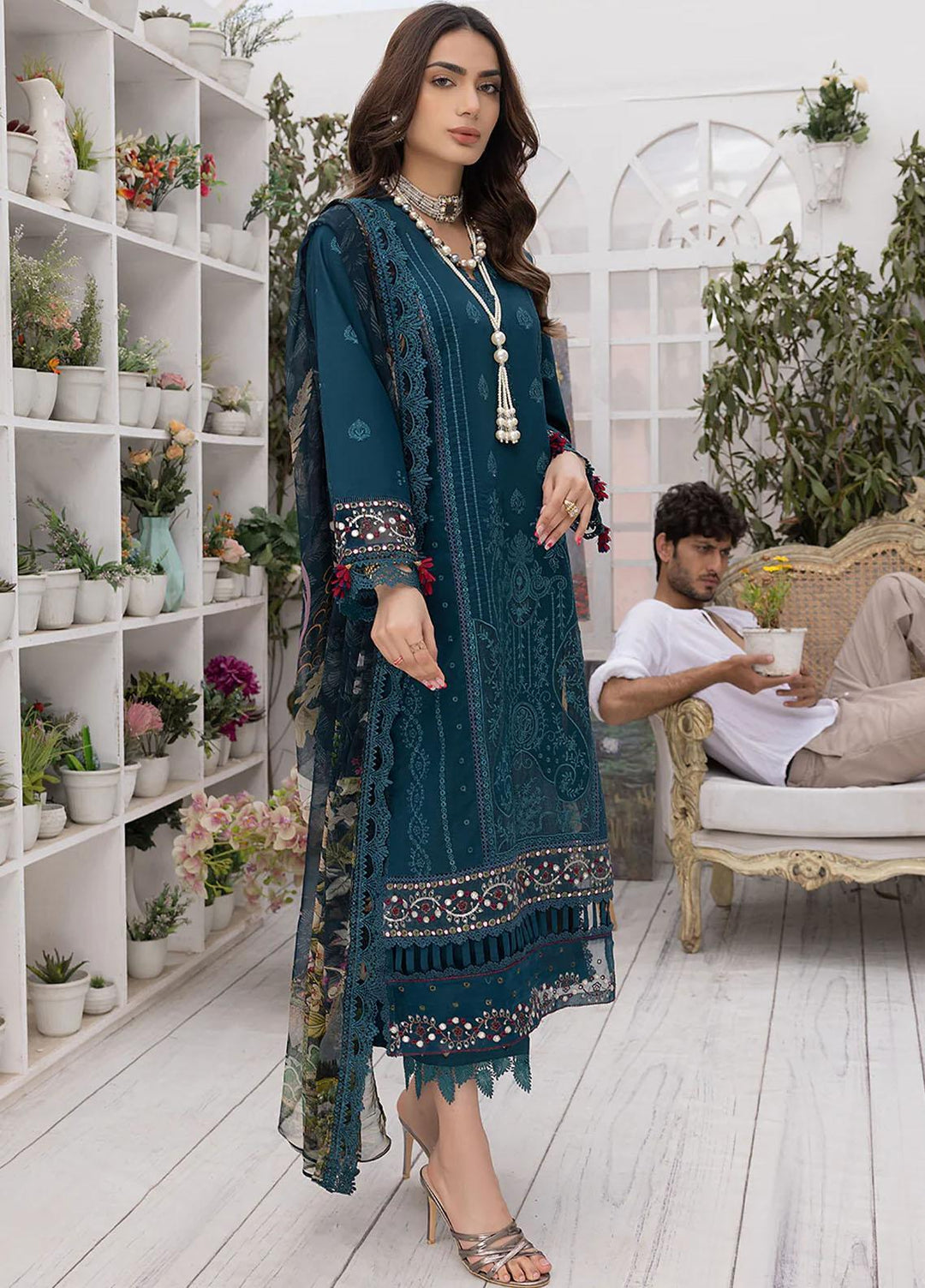Hazel By Izel Embroidered Lawn Suits Unstitched 3 Piece IZL23H HLLC-06 Peacock - Luxury Collection