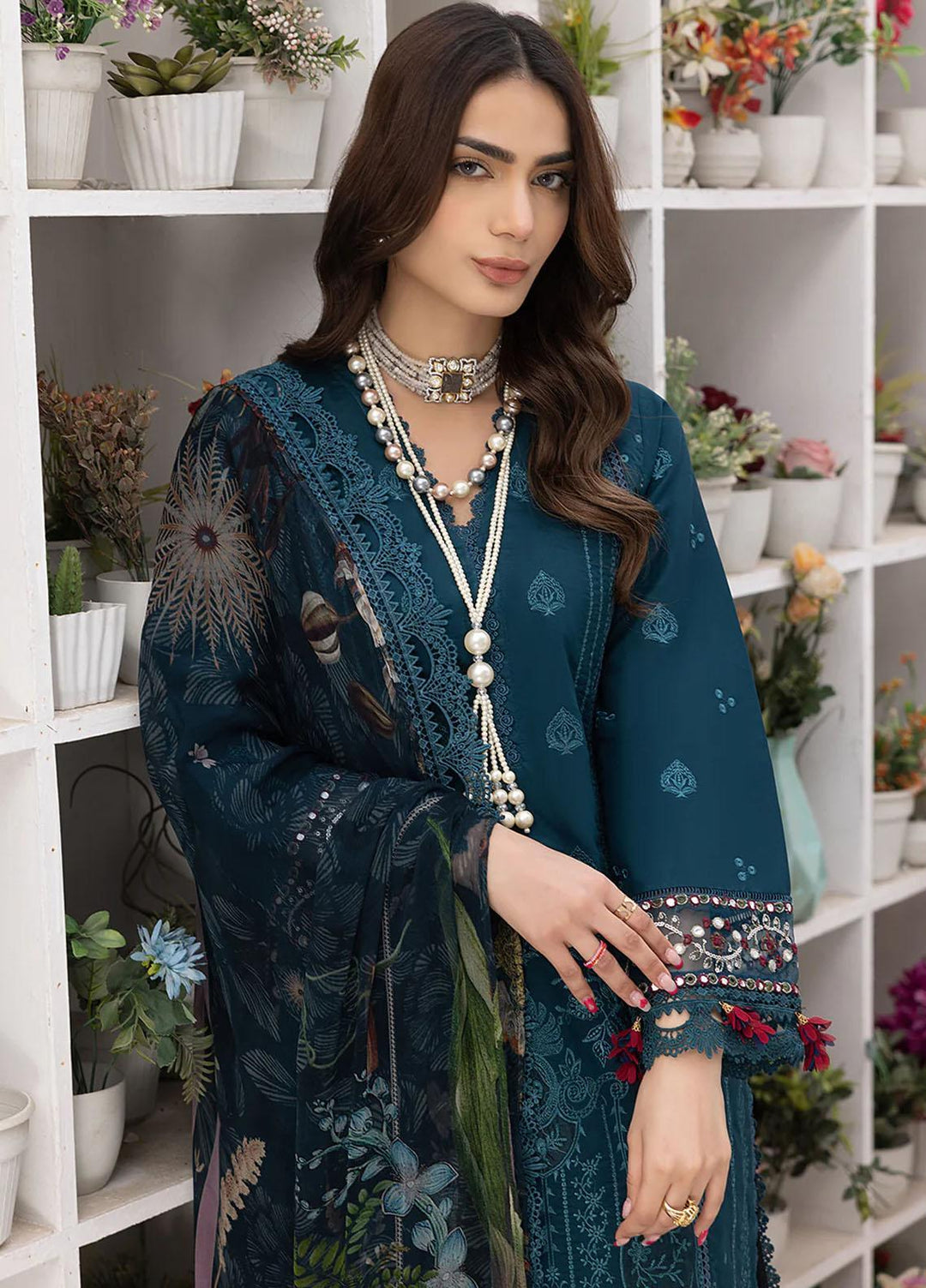 Hazel By Izel Embroidered Lawn Suits Unstitched 3 Piece IZL23H HLLC-06 Peacock - Luxury Collection