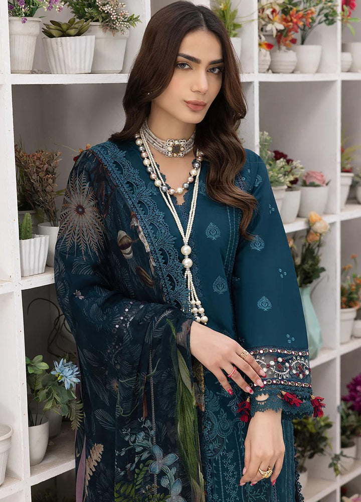 Hazel By Izel Embroidered Lawn Suits Unstitched 3 Piece IZL23H HLLC-06 Peacock - Luxury Collection
