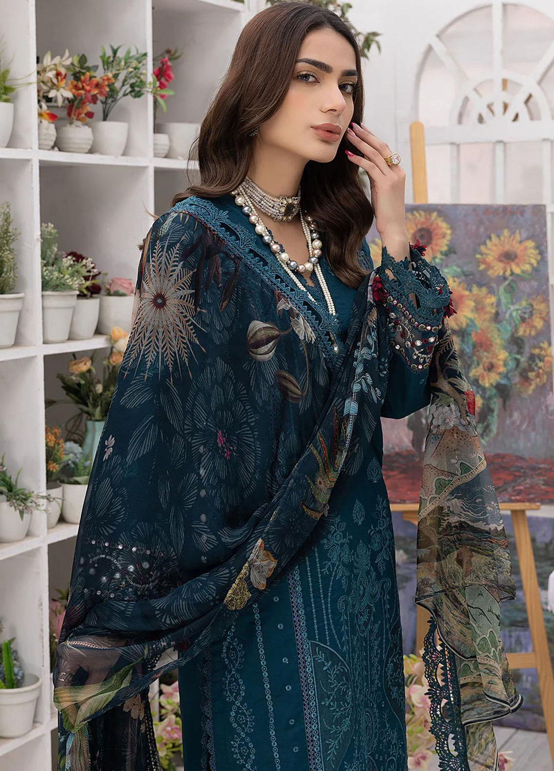 Hazel By Izel Embroidered Lawn Suits Unstitched 3 Piece IZL23H HLLC-06 Peacock - Luxury Collection