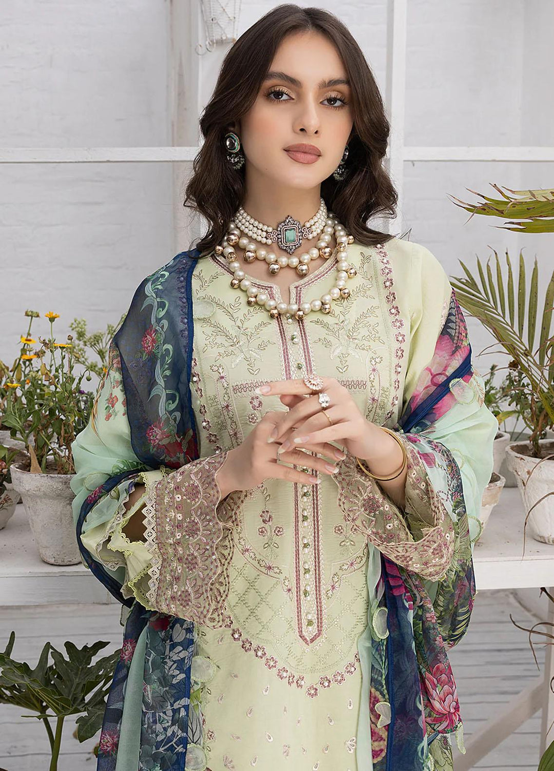 Hazel By Izel Embroidered Lawn Suits Unstitched 3 Piece IZL23H HLLC-08 Laurel - Luxury Collection
