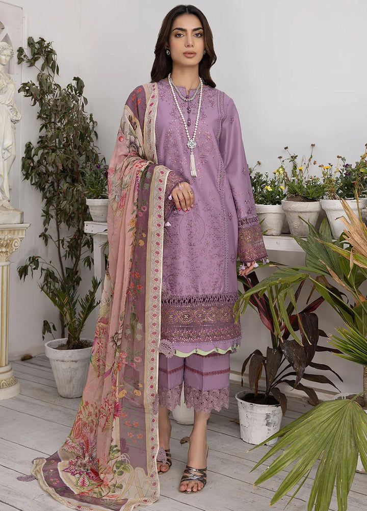 Hazel By Izel Embroidered Lawn Suits Unstitched 3 Piece IZL23H HLLC-09 Orchid - Luxury Collection