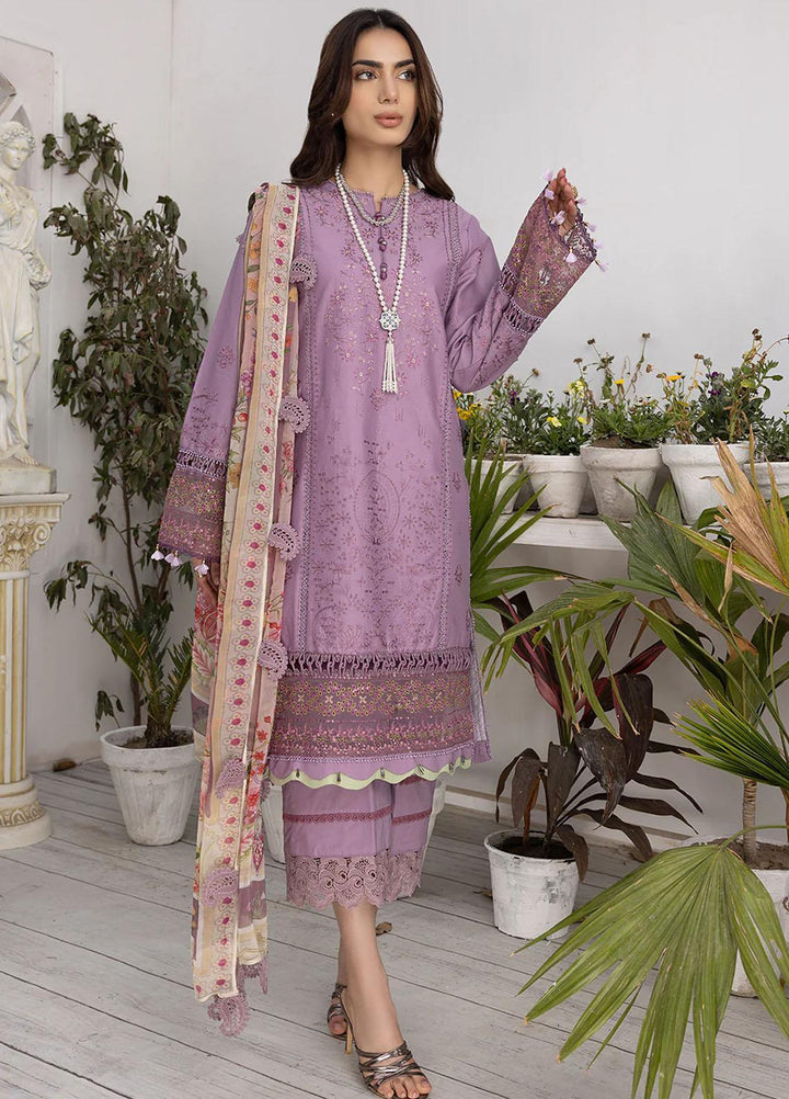 Hazel By Izel Embroidered Lawn Suits Unstitched 3 Piece IZL23H HLLC-09 Orchid - Luxury Collection