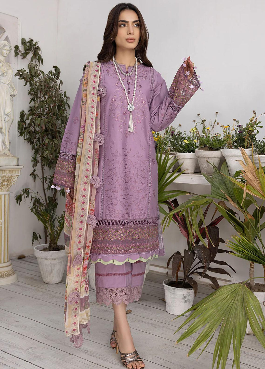 Hazel By Izel Embroidered Lawn Suits Unstitched 3 Piece IZL23H HLLC-09 Orchid - Luxury Collection