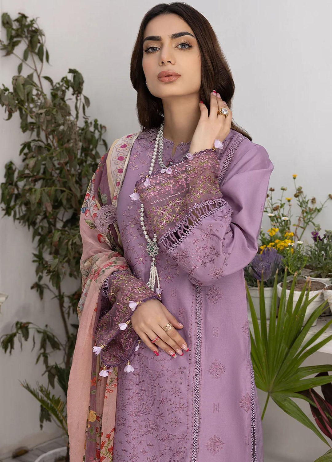 Hazel By Izel Embroidered Lawn Suits Unstitched 3 Piece IZL23H HLLC-09 Orchid - Luxury Collection