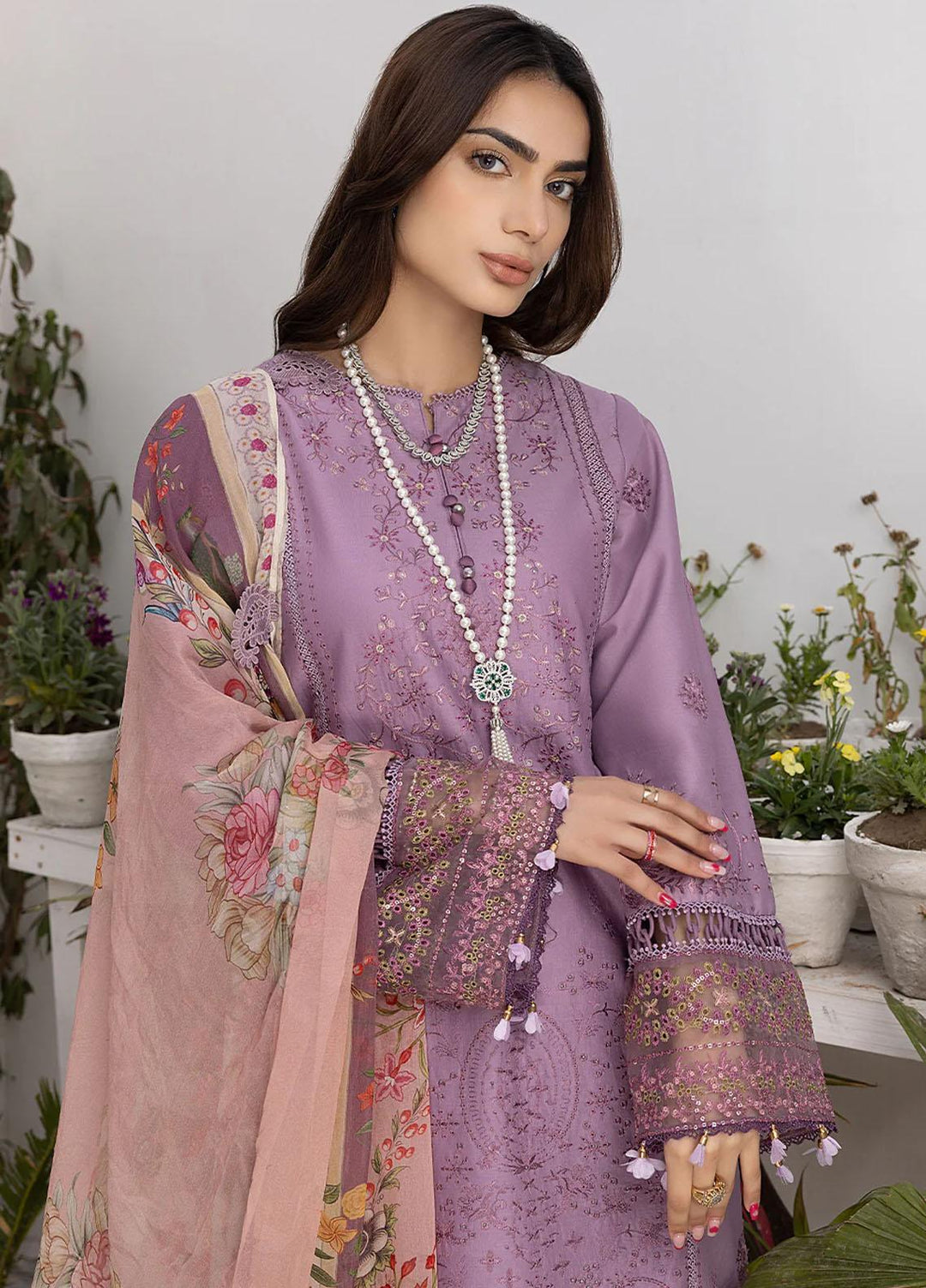 Hazel By Izel Embroidered Lawn Suits Unstitched 3 Piece IZL23H HLLC-09 Orchid - Luxury Collection