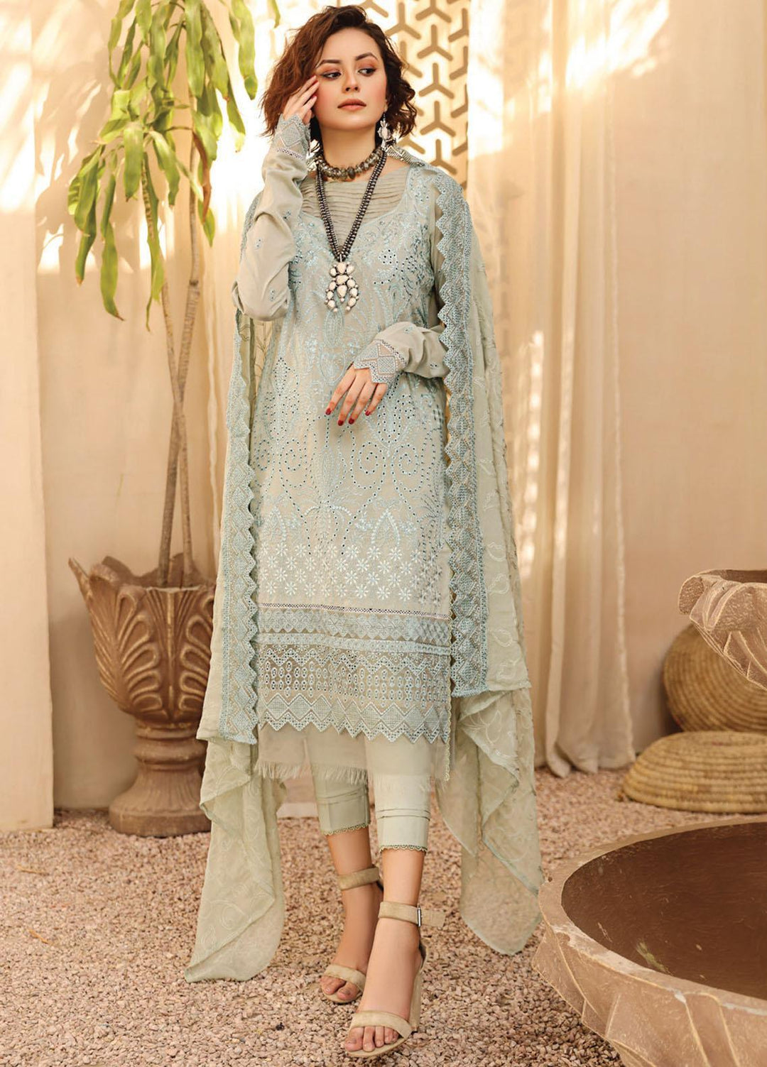 Hazoori Baagh By Humdum Embroidered Lawn Suits Unstitched 3 Piece HD23HB D-4 - Summer Collection