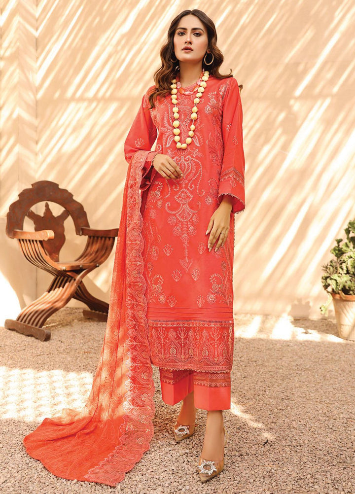 Hazoori Baagh By Humdum Embroidered Lawn Suits Unstitched 3 Piece HD23HB D-5 - Summer Collection