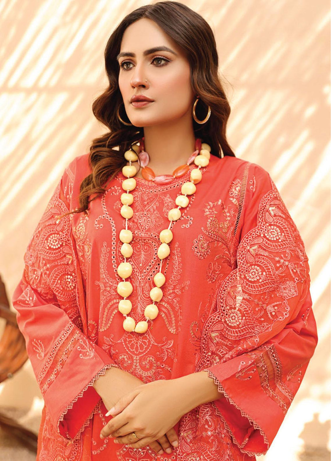 Hazoori Baagh By Humdum Embroidered Lawn Suits Unstitched 3 Piece HD23HB D-5 - Summer Collection