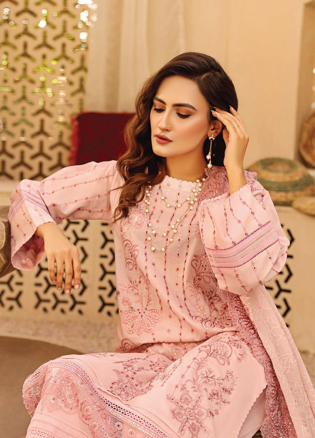 Hazoori Baagh By Humdum Embroidered Lawn Suits Unstitched 3 Piece HD23HB D-8 - Summer Collection