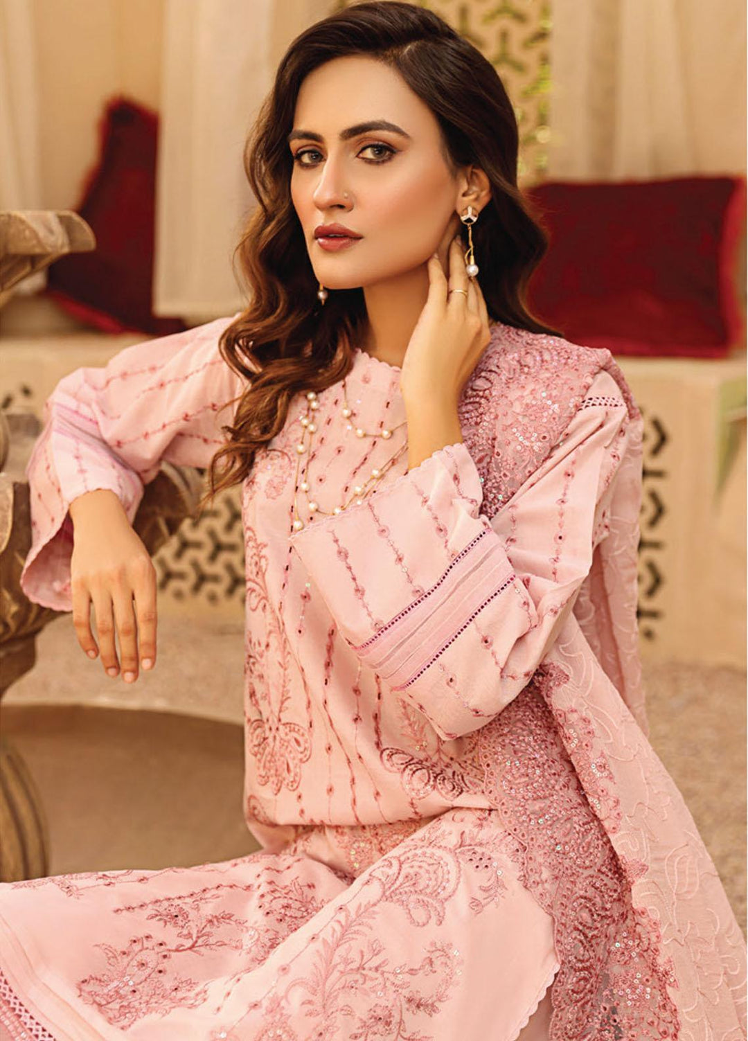 Hazoori Baagh By Humdum Embroidered Lawn Suits Unstitched 3 Piece HD23HB D-8 - Summer Collection