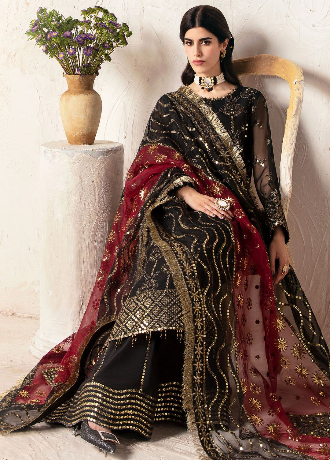 Heer By Alizeh Embroidered Chiffon Suit Unstitched 3 Piece AFB24HF 08-Sajal - Luxury Formal Collection