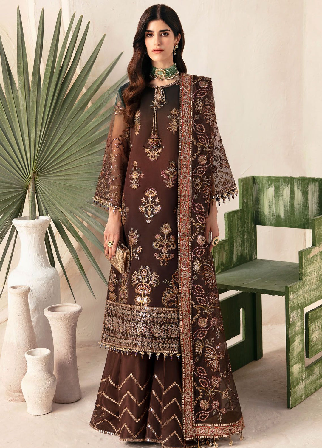 Heer By Alizeh Embroidered Organza Suit Unstitched 3 Piece AFB24HF 01-Hazel - Luxury Formal Collection
