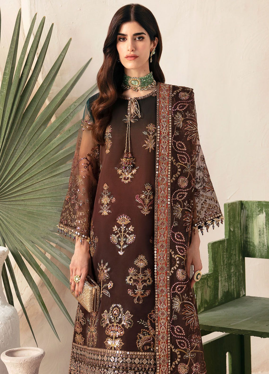 Heer By Alizeh Embroidered Organza Suit Unstitched 3 Piece AFB24HF 01-Hazel - Luxury Formal Collection