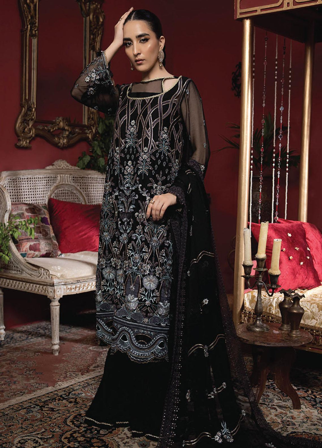 Heer By Humdum Embroidered Chiffon Suits Unstitched 3 Piece HD23HR D-01 - Formal Collection