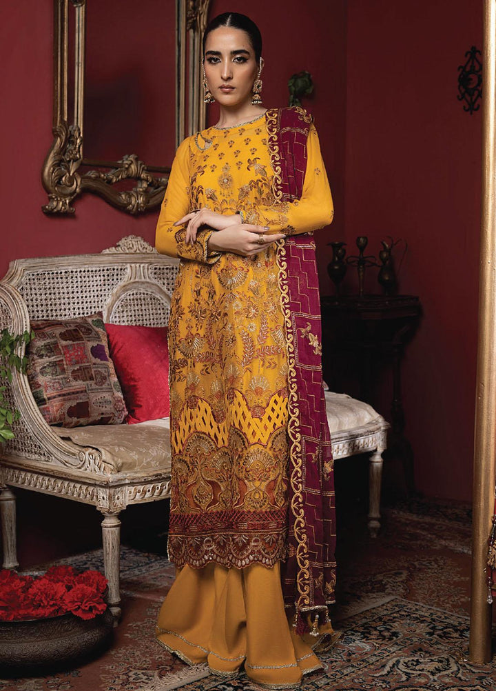 Heer By Humdum Embroidered Chiffon Suits Unstitched 3 Piece HD23HR D-02 - Formal Collection