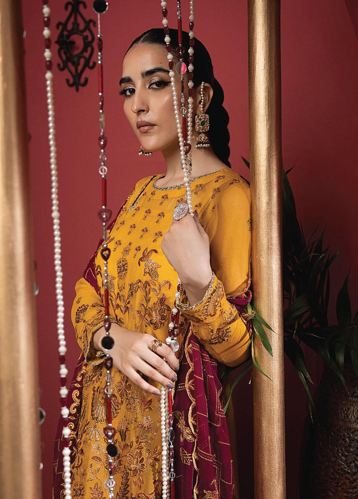 Heer By Humdum Embroidered Chiffon Suits Unstitched 3 Piece HD23HR D-02 - Formal Collection