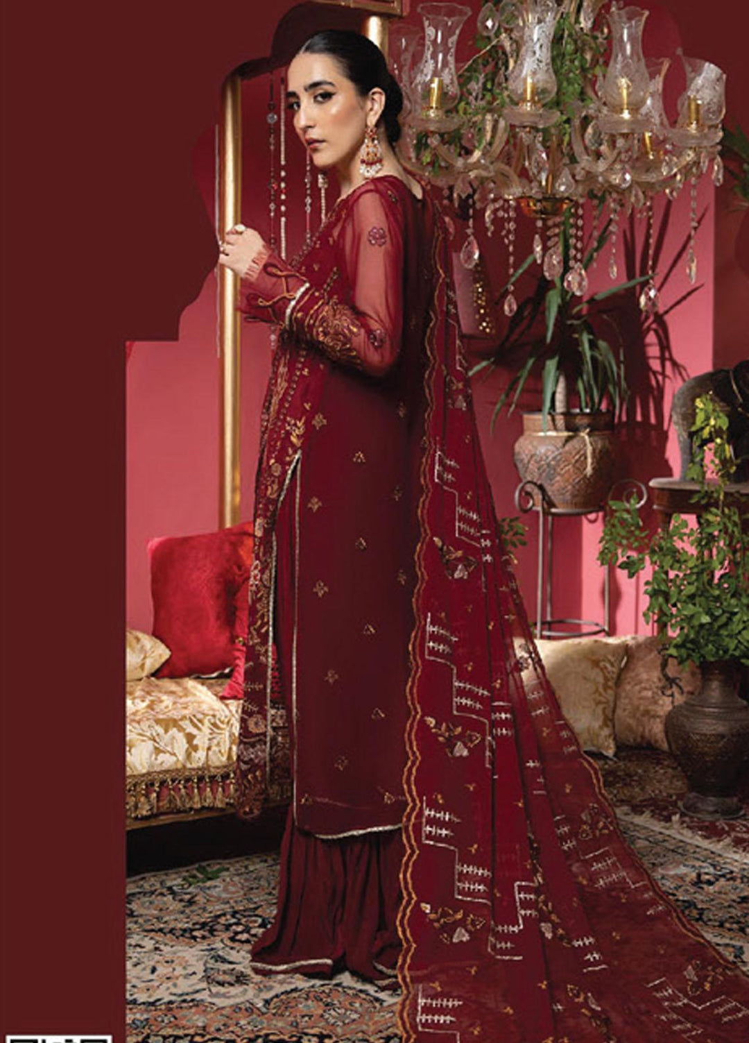 Heer By Humdum Embroidered Chiffon Suits Unstitched 3 Piece HD23HR D-03 - Formal Collection