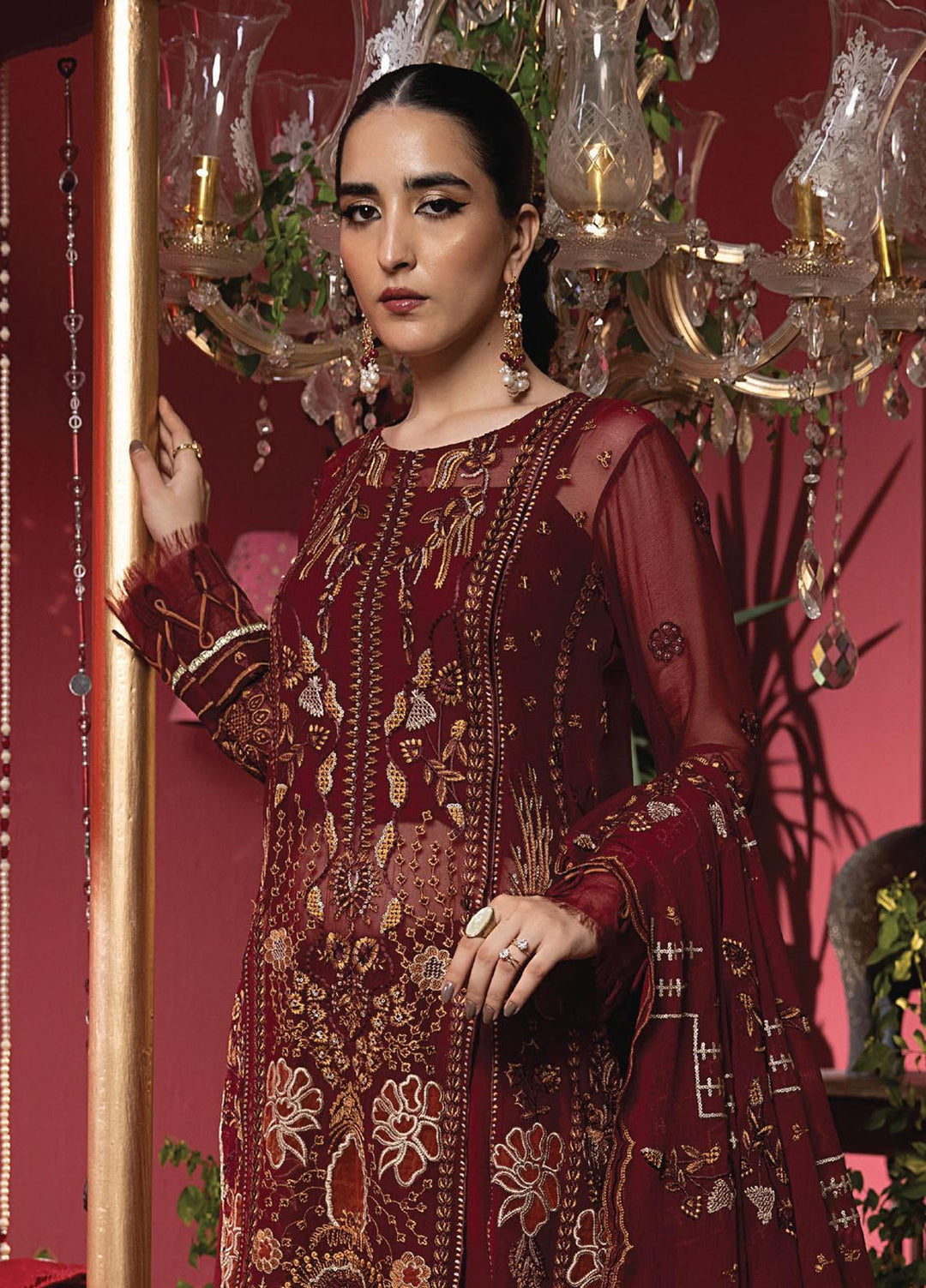 Heer By Humdum Embroidered Chiffon Suits Unstitched 3 Piece HD23HR D-03 - Formal Collection