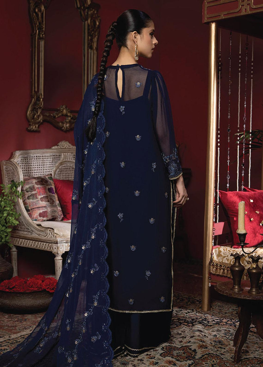 Heer By Humdum Embroidered Chiffon Suits Unstitched 3 Piece HD23HR D-04 - Formal Collection