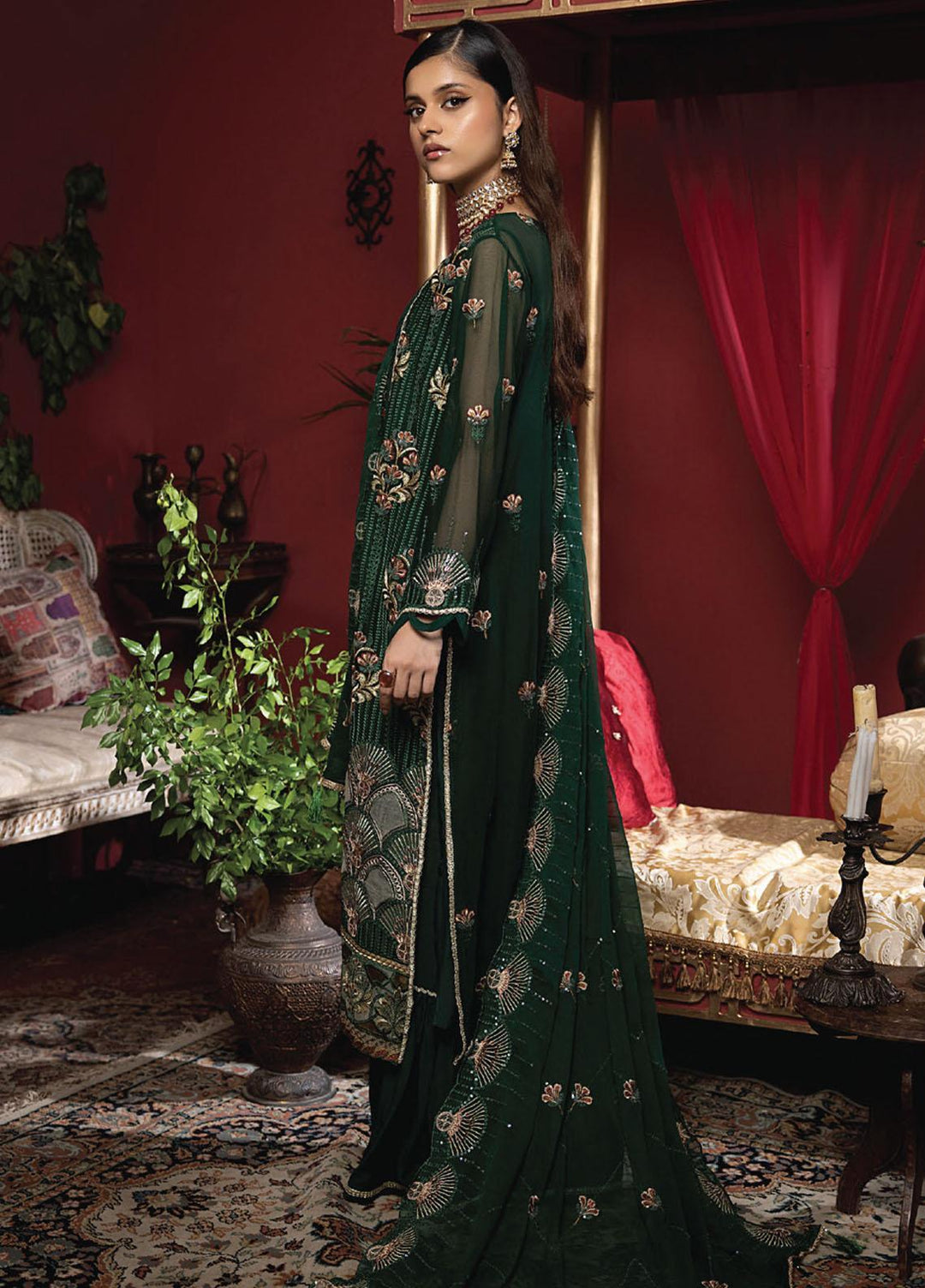 Heer By Humdum Embroidered Chiffon Suits Unstitched 3 Piece HD23HR D-06 - Formal Collection