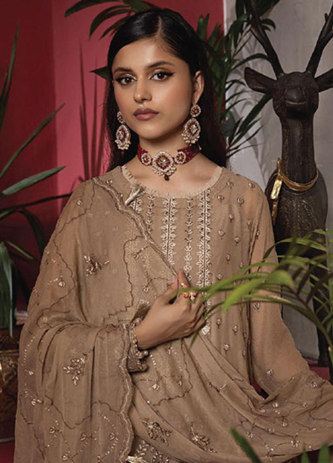 Heer By Humdum Embroidered Chiffon Suits Unstitched 3 Piece HD23HR D-08 - Formal Collection