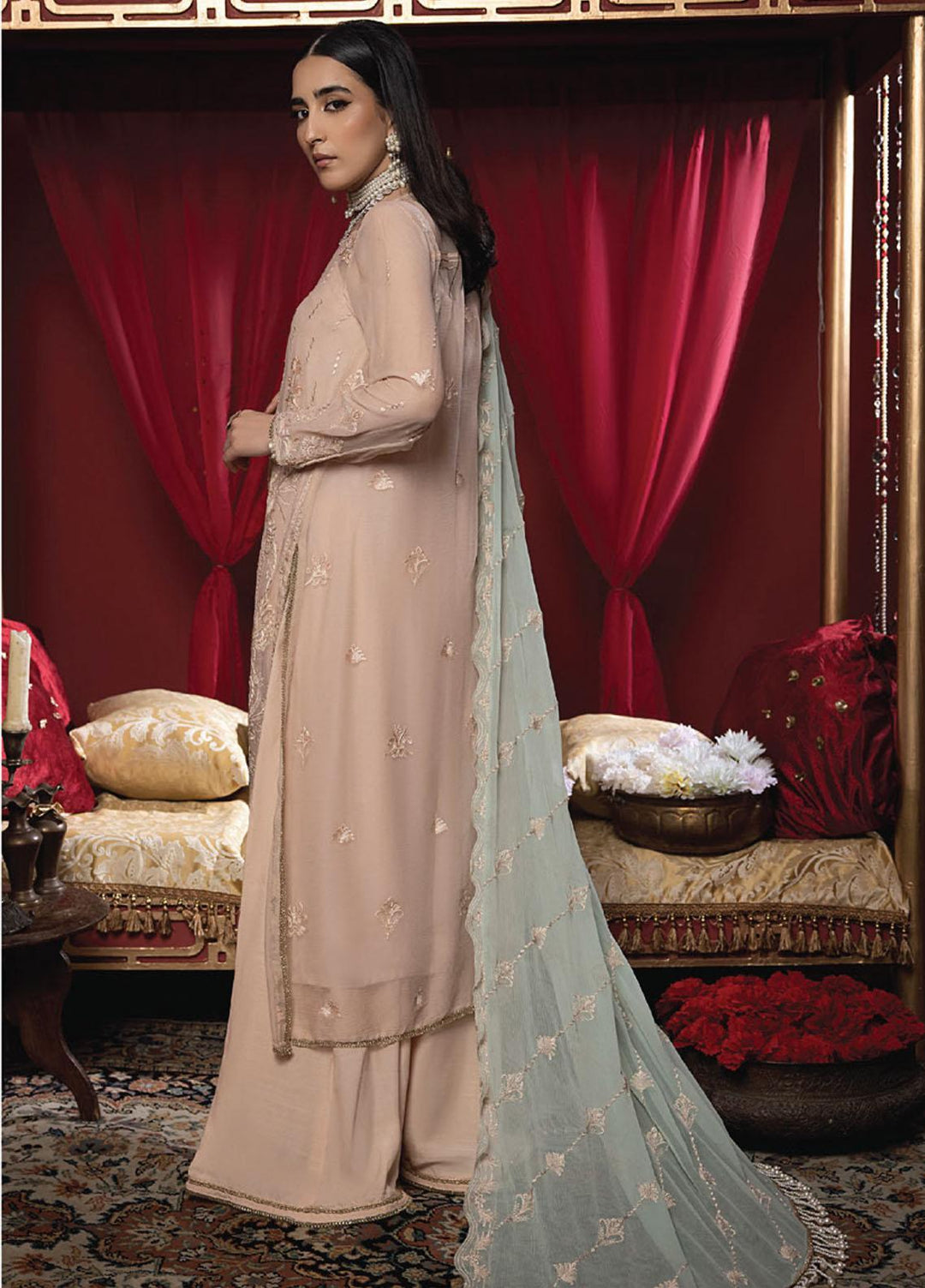 Heer By Humdum Embroidered Chiffon Suits Unstitched 3 Piece HD23HR D-09 - Formal Collection