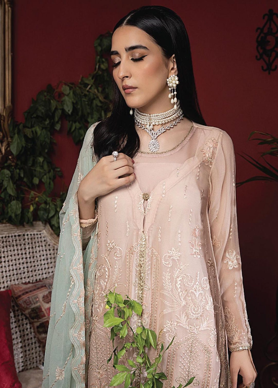 Heer By Humdum Embroidered Chiffon Suits Unstitched 3 Piece HD23HR D-09 - Formal Collection