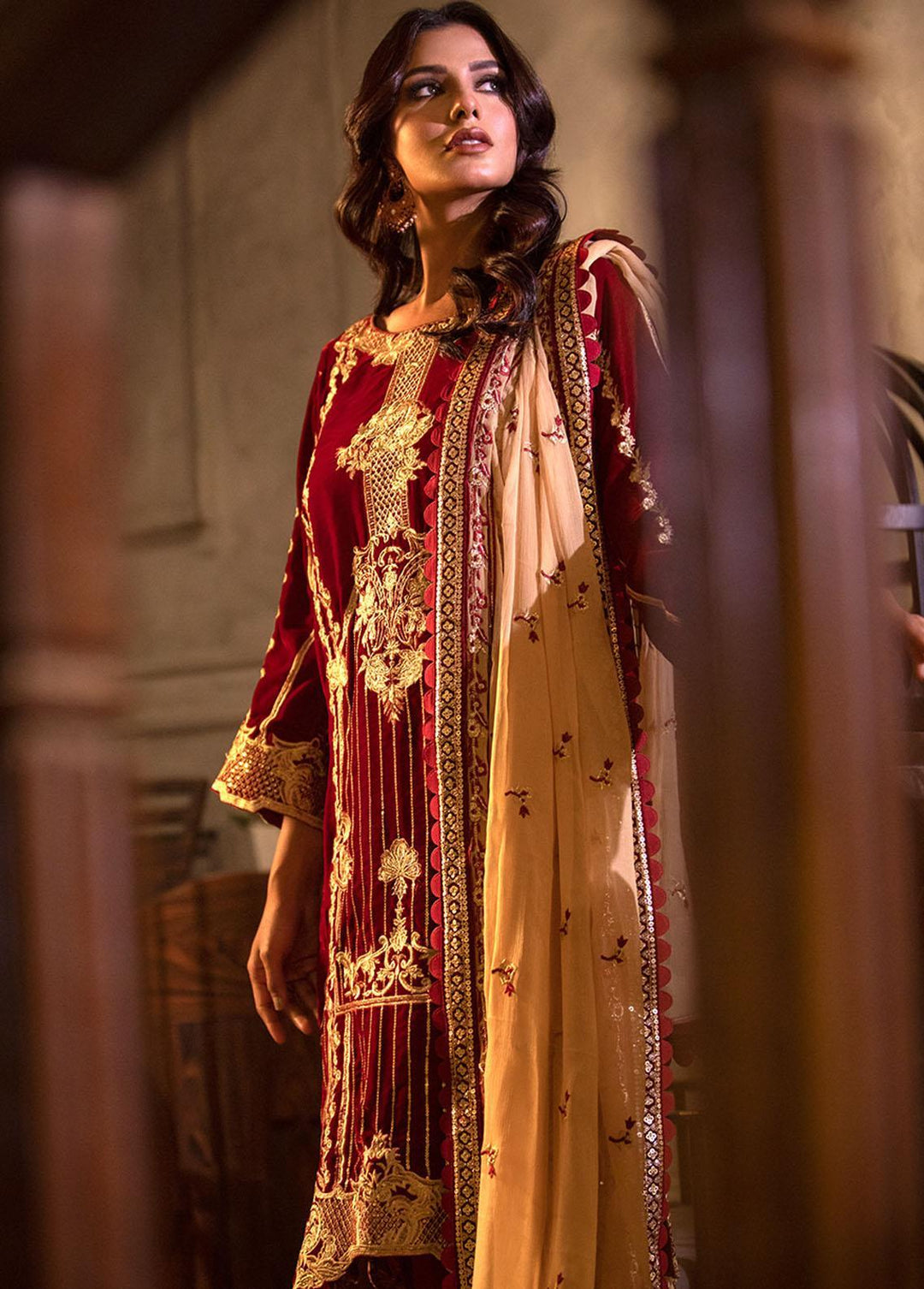 Heer By Noorma Kaamal Embroidered Velvet Suits Unstitched 3 Piece NK22H NK-V-01 - Luxury Collection