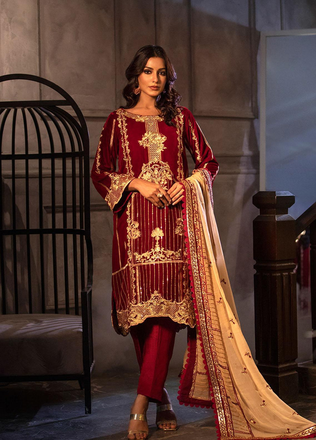 Heer By Noorma Kaamal Embroidered Velvet Suits Unstitched 3 Piece NK22H NK-V-01 - Luxury Collection