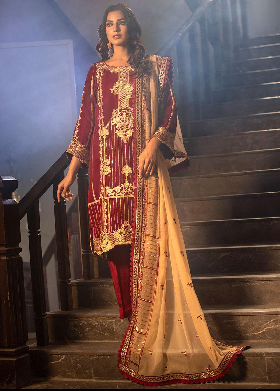 Heer By Noorma Kaamal Embroidered Velvet Suits Unstitched 3 Piece NK22H NK-V-01 - Luxury Collection