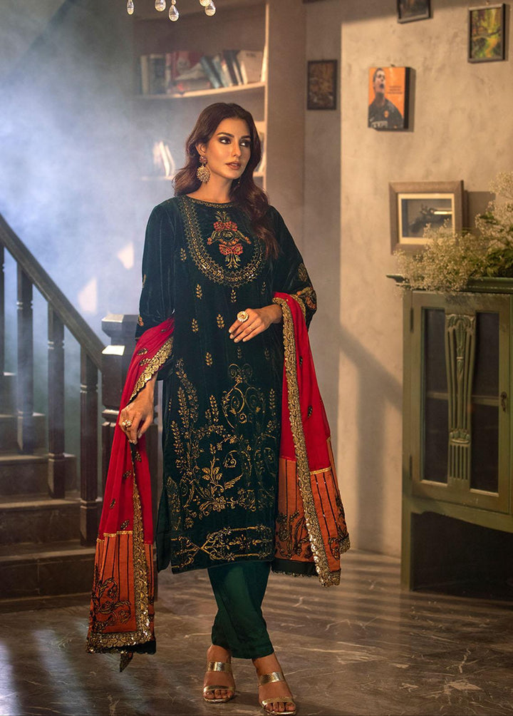 Heer By Noorma Kaamal Embroidered Velvet Suits Unstitched 3 Piece NK22H NK-V-04 - Luxury Collection